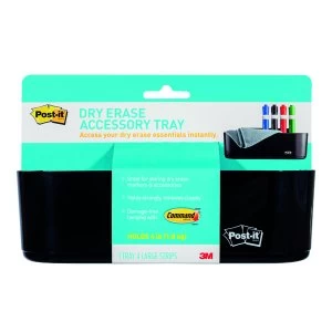 Image of Post it Dry Erase Black Accessory Tray with 4 Large Command Strips DEF