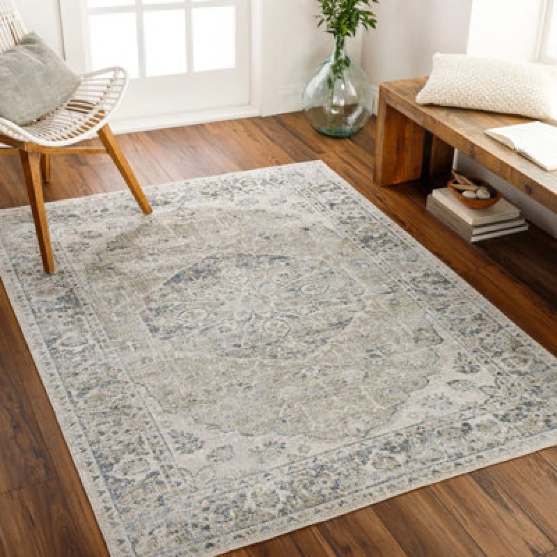Image of Livabliss Machine Washable Traditionnal Boho Olive/dark Blue Amayra Area Rug 200 X 275cm - Easy Care, Ideal For Living Room & Bedroom