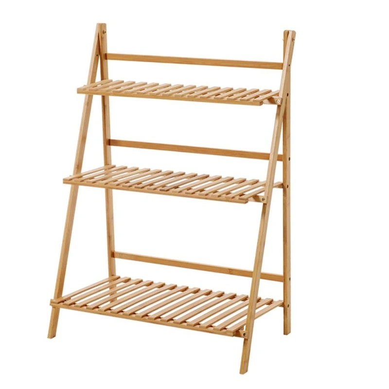 Image of LIFE IDEAS 3-Tier Foldable Wooden Ladder Shelf Brown Brown unisex One size