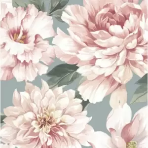 Image of Rasch - Elegant Homes Design Library Celadon Floral Pink Duckegg Wallpaper