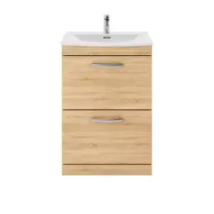 Image of Nuie Athena 600 Floor Standing 2-drawer Vanity & Curved Basin - Natural Oak