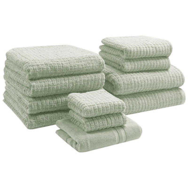 Image of Beliani Set Of 11 Towels Atai Cotton Light Green