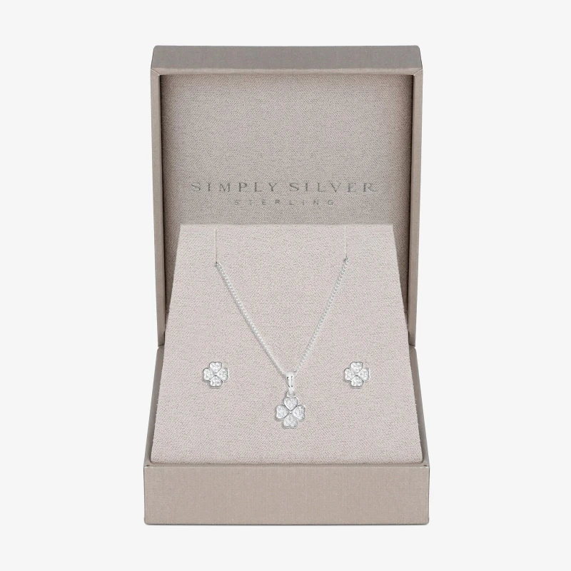 Image of Simply Silver Sterling Silver 925 Cubic Zirconia Clover Set Jewellery Sets One Size Silver 72232011000