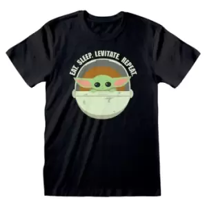 Image of Star Wars - The Mandalorian Eat. Sleep. Levitate. Repeat. Unisex Medium T-Shirt - Black