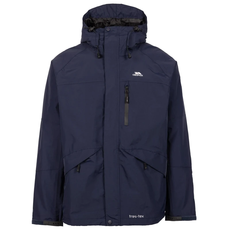 Image of Trespass Trespass Men Corvo Hooded Full Zip Waterproof Jacket Coat in Navy Size: X-Small Navy XS Male 5063238141858