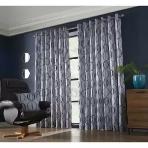 Image of Omega Eyelet Ring Top Curtain Pair Fully Lined Curtains Navy 90x108 Jacquard - Navy