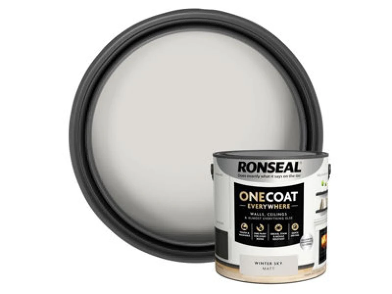 Image of Ronseal One Coat Everywhere Multi Surface Matt Paint Winter Sky - 2.5L Grey