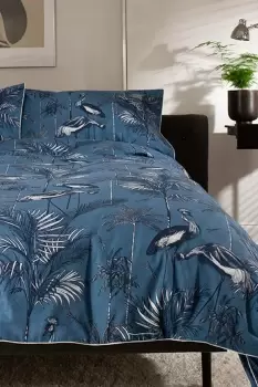 Image of Crown Crane Printed Cotton Duvet Bedlinen