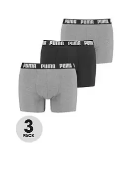 Image of Puma 3 Pack Everyday Boxers - Grey/Black, Grey/Black Size M Men