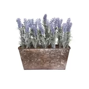 Image of Greenbrokers Artificial Lavender Tin Rustic Planter Wimdow Box 30Cm/12In