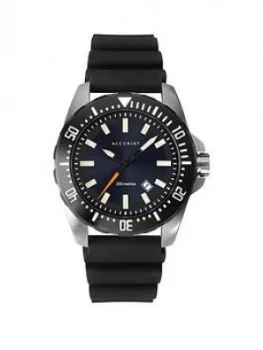 Image of Accurist Sunray and Silver Detail Date Dial Black Silicone Strap Mens Watch, One Colour, Men