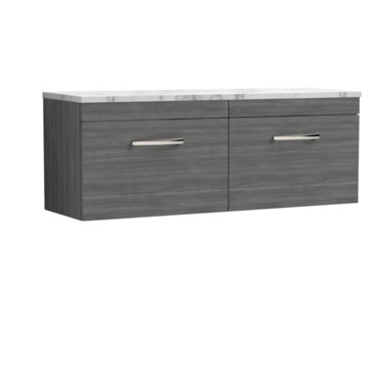 Image of Nuie Athena Wall Hung 2-Drawer Vanity Unit With Laminate Worktop In Carrera Marble