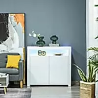 Image of Homcom High Gloss LED Cabinet Cupboard with rgb Lighting White