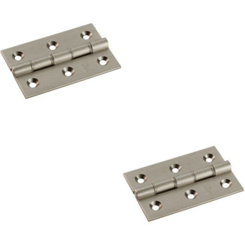 Image of Loops 2x PAIR 76 x 50 x 2.5mm Brass Washered Butt Hinge Satin Nickel Internal Door Metallics