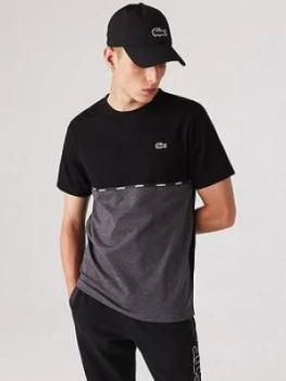 Image of Lacoste Cut and Sew Marl Detail T-Shirt - Black/Grey