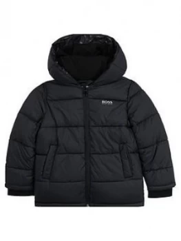 Image of BOSS Boys Hooded Logo Padded Coat, Black, Size Age: 12 Years