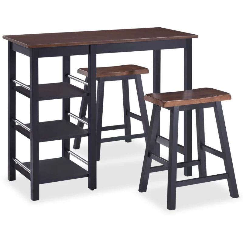 Image of vidaXL Bar Set 3 Piece MDF Black Home Kitchen Dining Furniture Table Stools