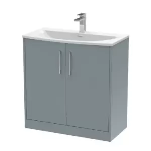 Image of Hudson Reed Juno 800mm Floor Standing 2 Door Vanity & Curved Basin - Coastal Grey