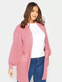 Image of Yours Longline Pocket Cardigan - Pink, Size 34-36, Women