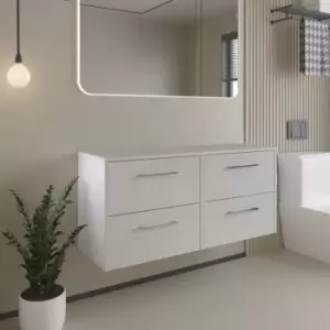 Image of Hudson Reed Juno Wall Hung 4-Drawer Vanity Unit with Worktop 1200mm Wide - White Ash