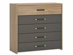 Image of Furniture To Go Monaco Stirling Oak and Black 5 Drawer Chest of Drawers Flat Packed