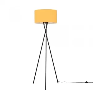 Image of Camden Black Tripod Floor Lamp with XL Mustard Reni Shade