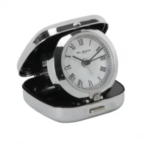 Image of WILLIAM WIDDOP Fold Up Chrome Alarm Clock with Roman Dial