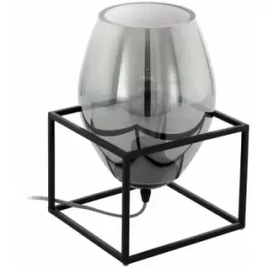Image of Table Lamp Colour Black Shade Black Transparent Smoked Glass Bulb E27 1x40W