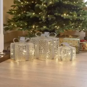 Image of The Winter Workshop - Set Of 3 Spun Acrylic Small Christmas Parcels - Silver Bow