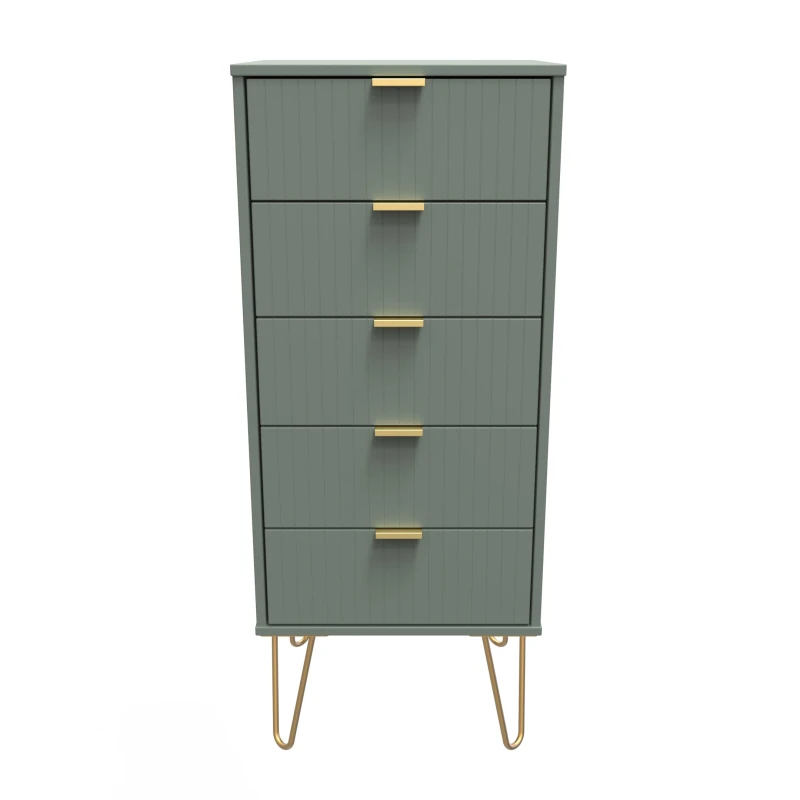 Image of Welcome Furniture Ready Assembled Linear 5 Drawer Tallboy In Reed Green LIF003RGRG