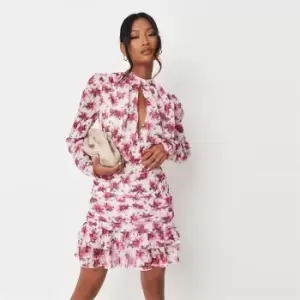 Image of Missguided Key Hole Ruched Mini Dress - Pink