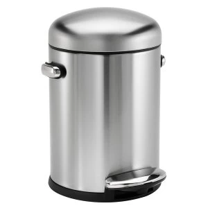 Image of Simplehuman 4.5 Litre Round Retro Pedal Bin - Brushed Steel