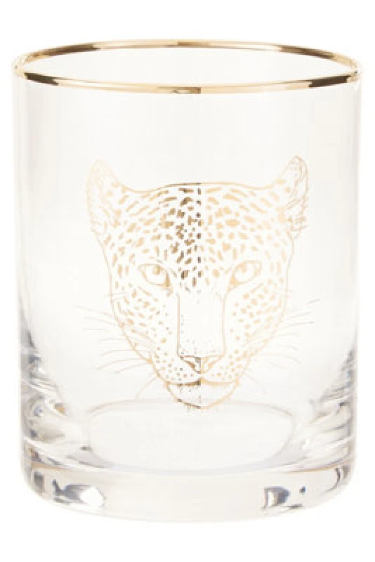 Image of Premier Housewares Loepard Print Glass Tumbler, Handcrafted 380ml Tall Tumbler Glassware, Safari-Inspired Tumbler For Wine Clear