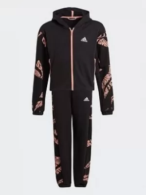 Image of Boys, adidas Hooded Tracksuit, Grey/Red, Size 7-8 Years