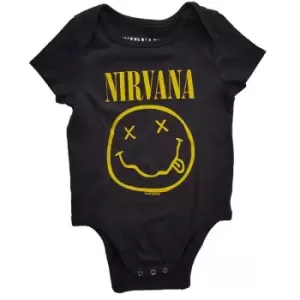 Image of Nirvana - Yellow Smiley Kids 3-6 Months Baby Grow - Black