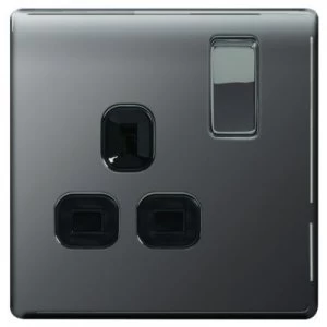 Image of Wickes 13A Screwless Single Switched Socket - Black Nickel