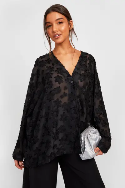 Image of boohoo Textured Relaxed Fit Shirt Black