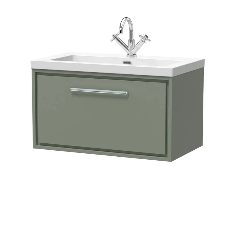 Image of Balterley Bathroom 1 Soft-Close Drawer Wall Hung Fireclay Basin, Green, 800mm in Green Green Unisex