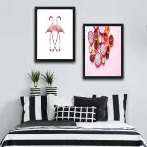 Image of Pink Fruit Set Multicolor Decorative Framed Painting (2 Pieces)