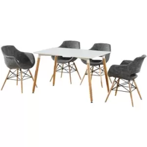 Image of Olivia Halo Dining Set Includes a White Dining Table & Set of 4 Dark Grey Fabric Chairs - Dark Grey