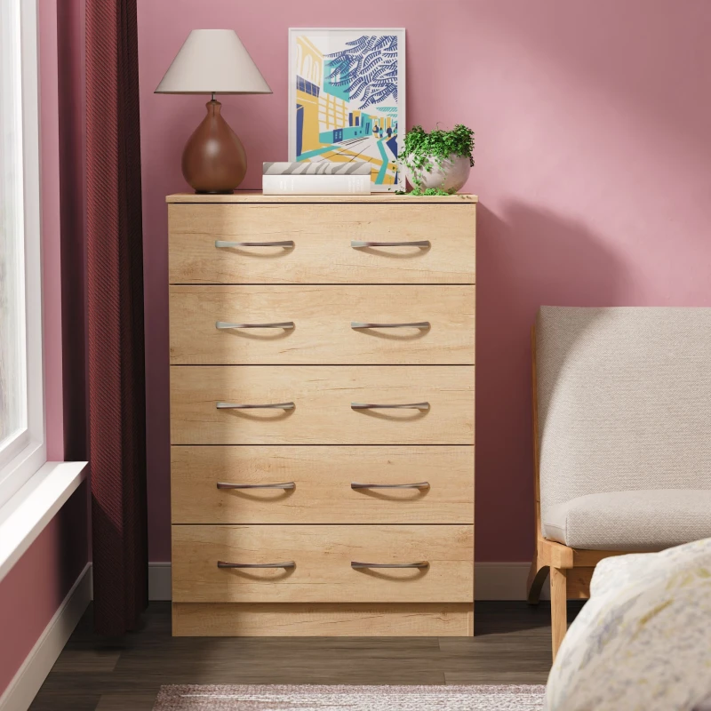 Image of Ready Assembled 2 U Hampshire 5 Drawer Chest (Ready Assembled) in Light Brown Light Brown Unisex
