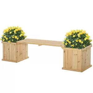 Image of Outsunny Wooden Garden Planter & Bench Combination Garden Raised Bed Patio Park Natural Wood Colour 176 x 38 x 40 cm