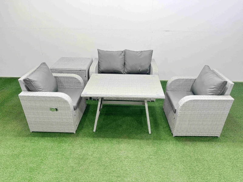 Image of Fimous Light Grey PE Wicker Rattan Garden Furniture Set Reclining Chairs Light Grey Unisex