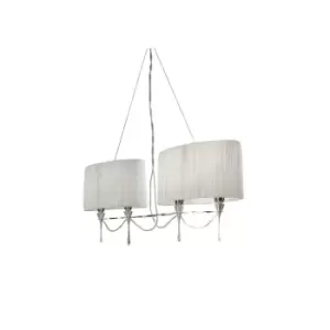 Image of Lucca Linear Pendant 2 Arm 4 Light E27 Line, Polished Chrome With White Shades & Clear Crystal