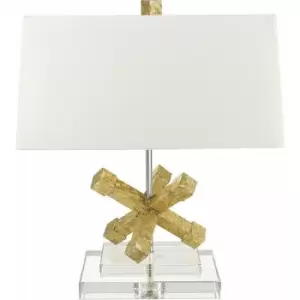 Image of Loops - Square Table Lamp Crystal Base Cream Tapered Shade Distressed Gold LED E27 100W