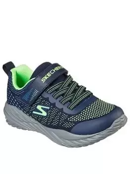 Image of Skechers Boys Nitro Sprint Lightweight Gore & Strap Trainer, Navy/Green, Size 2 Older