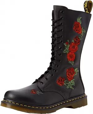 Image of Dr Martens Vonda Embroidered 14 Eye Boots - Black