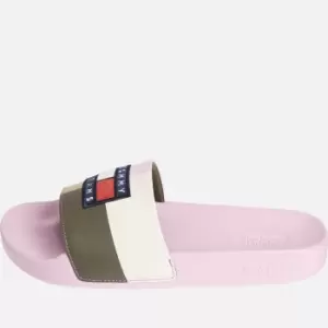 Image of Tommy Jeans Womens Flag Corduroy Pool Slide Sandals - Matte Pink - UK 4
