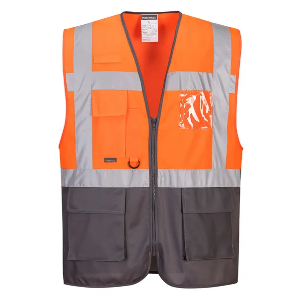 Image of Portwest Warsaw Executive Class 1 Hi Vis Vest Orange / Grey L