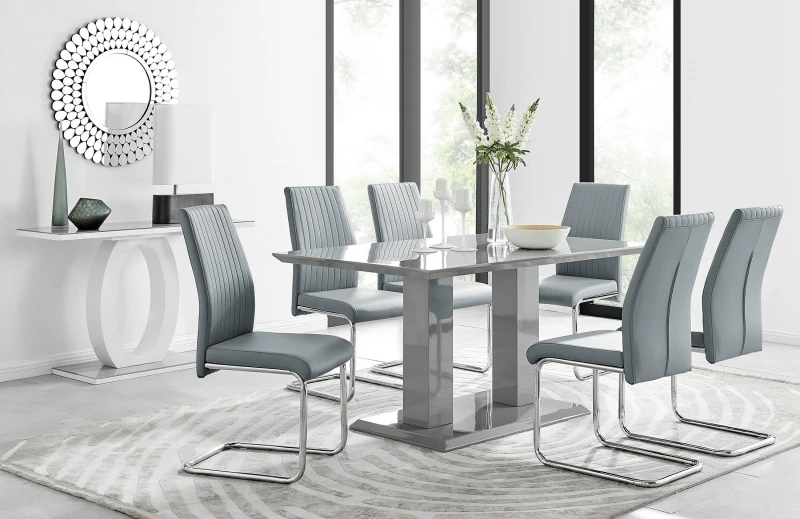 Image of FurnitureboxUK FurnitureboxUK Imperia Grey Modern High Gloss Dining Table And 6 Lorenzo Dining Chairs Set Grey One Size Unisex 5056542634659